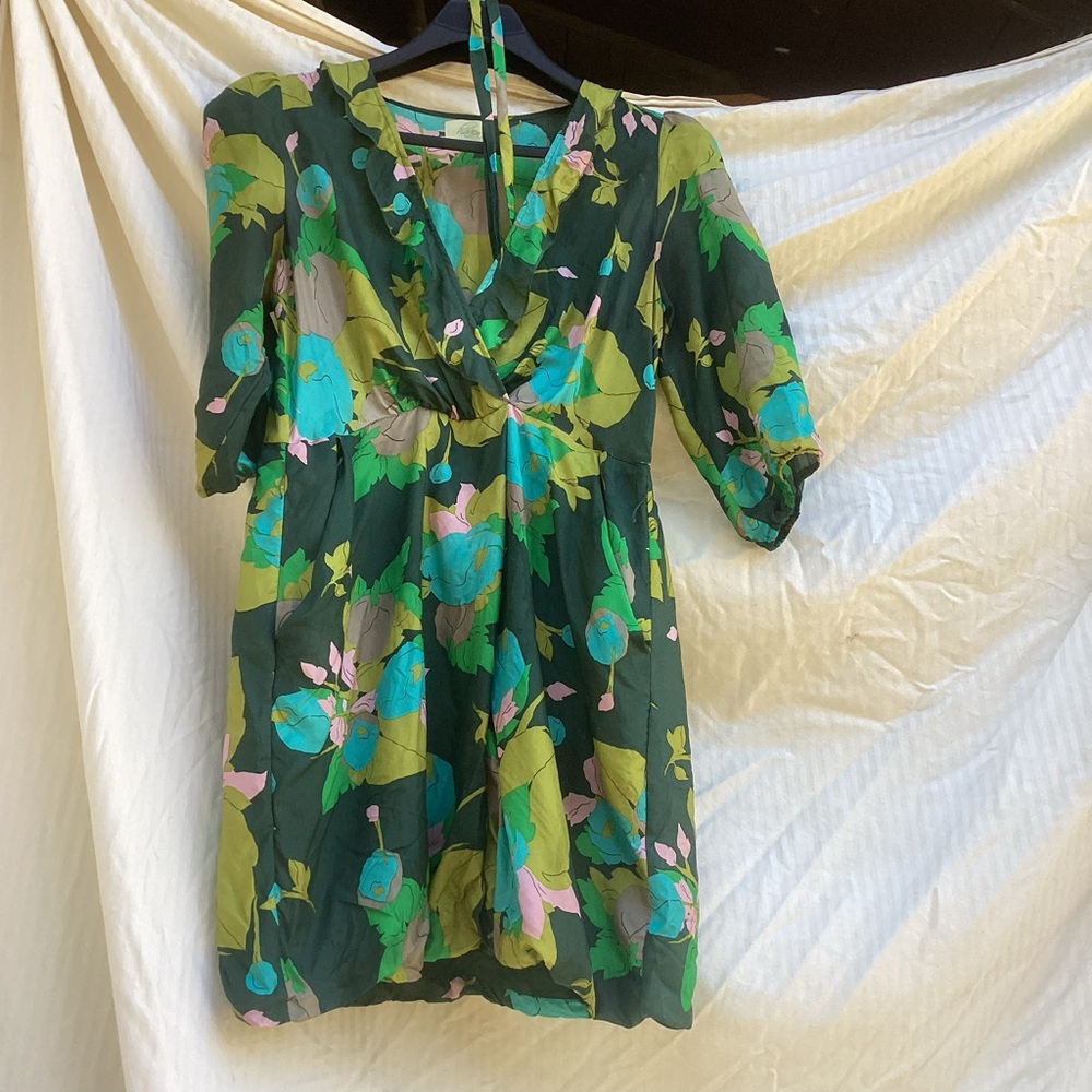 Haven Floral Green silk Dress, size large